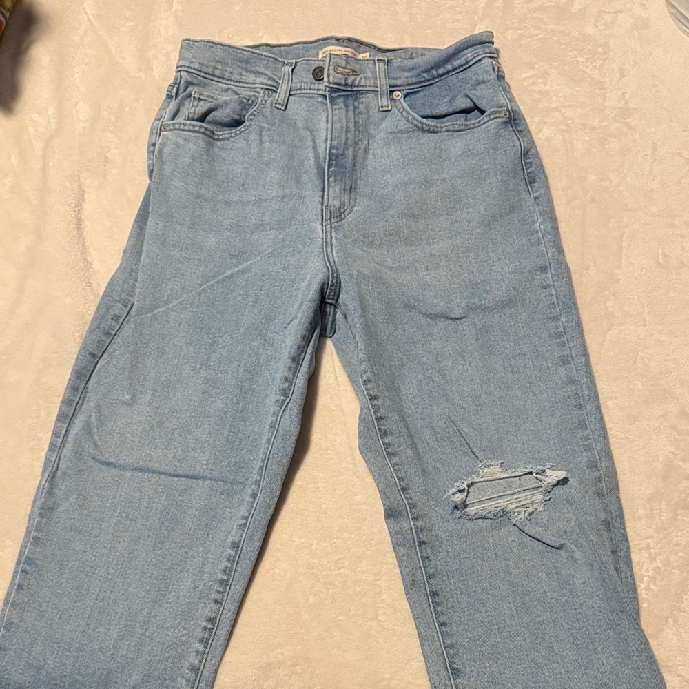 Levi's Light Blue Straight Leg Jeans with Knee Distress